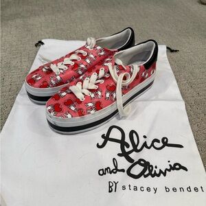 Alice and Olivia x Keith Harring Red Heart Platform Sneakers
